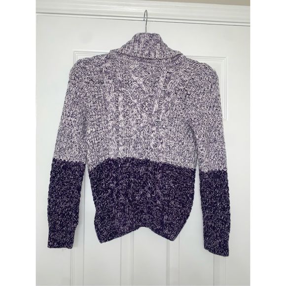 VINCE Stripe Turtleneck Chunky Knit Purple Wool Sweater, Sz Medium, MP $140 - Picture 5 of 9